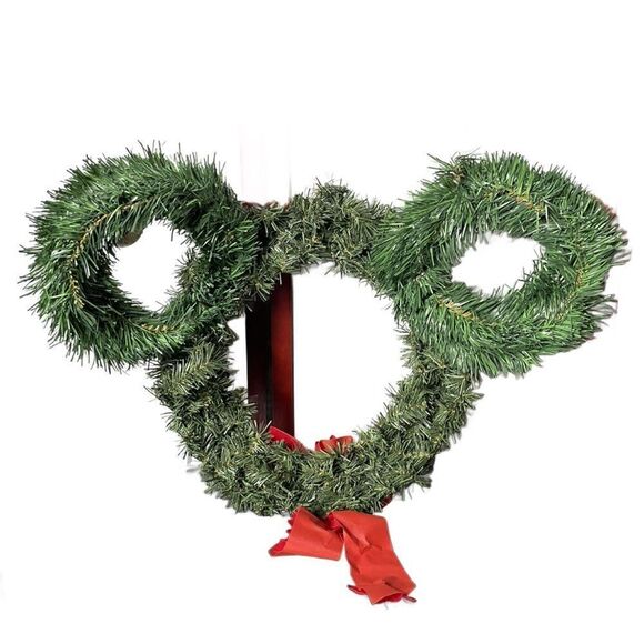 Mickey Mouse Shaped Holiday Door Wreath with/Red Glittering Bows and Ornaments - Picture 5 of 10